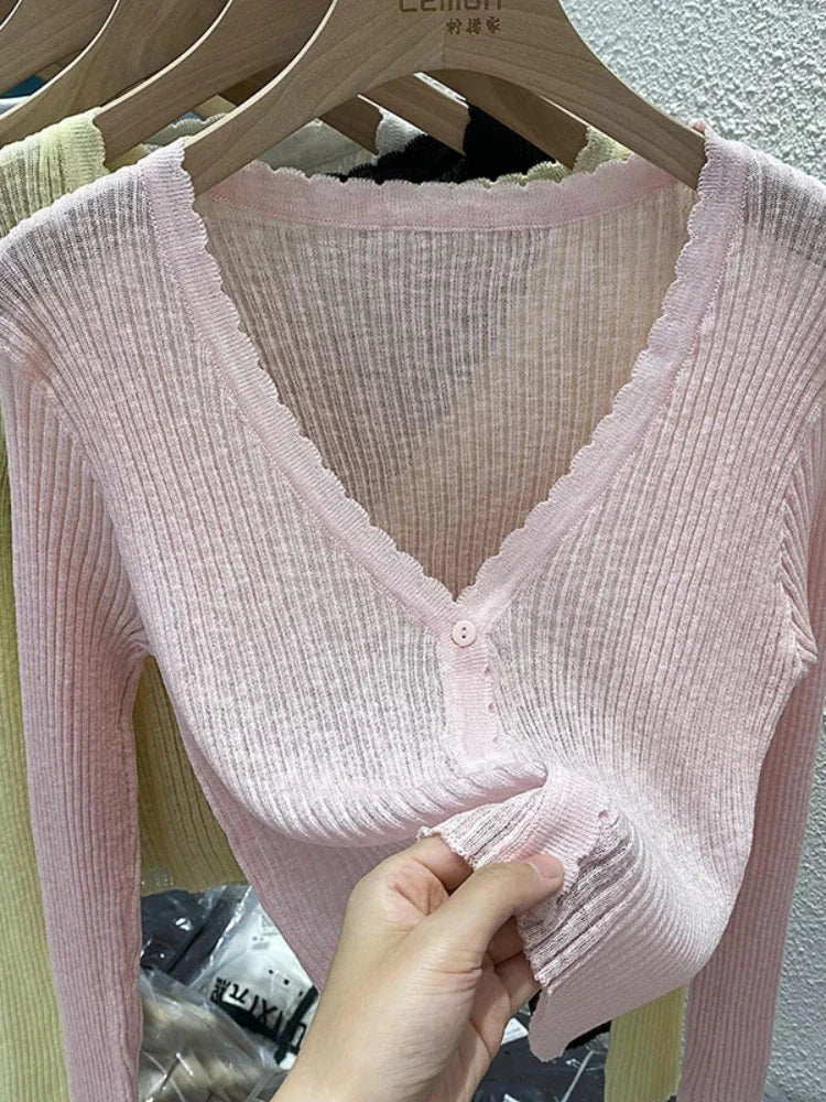 Short Ice Silk Knitted Sun Protection Cardigan Women's Thin Summer Autumn Suspender Skirt Layered Gauze Jacket
