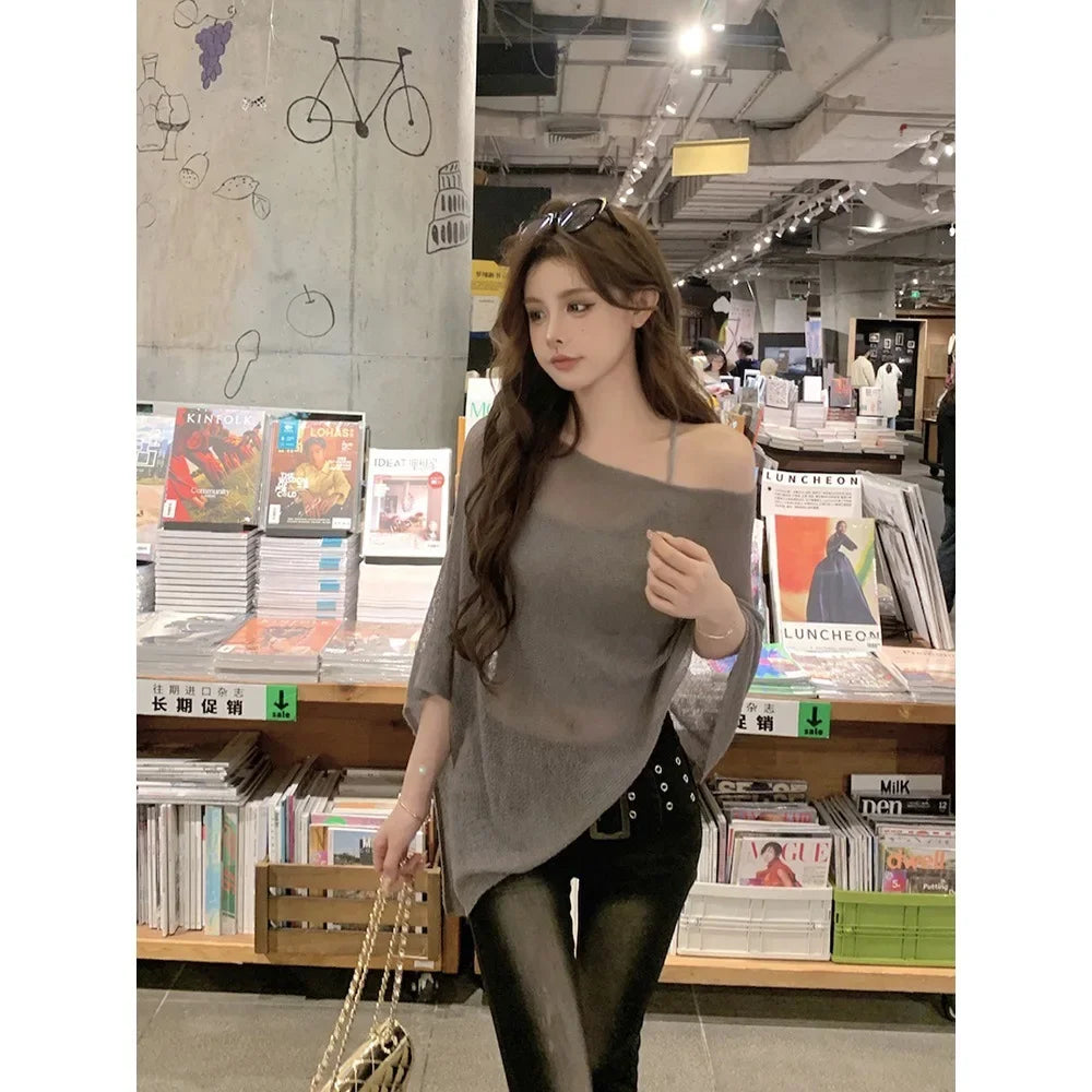 Cape Sleeve Off-Shoulder Knit Top Women, Summer UPF Sun Protective Shirt, Lightweight Chic & Versatile