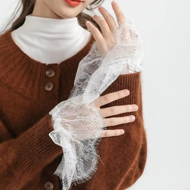 Elegant Detachable Wedding Cuffs for Women Bridal Wrist Cuffs with Lace Pleated Design Cuffs for Wedding Dress and Formal Attire