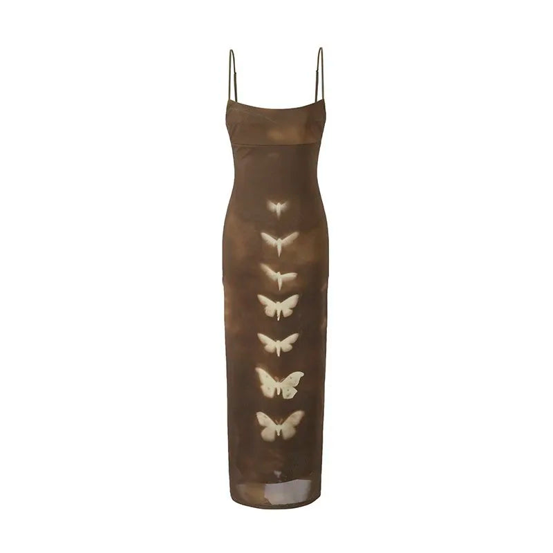 Y2K Retro Fashion Strap Printing Summer Maxi Dress Women Fairycore Grunge Chic Party Long Dresses Gothic Clothes