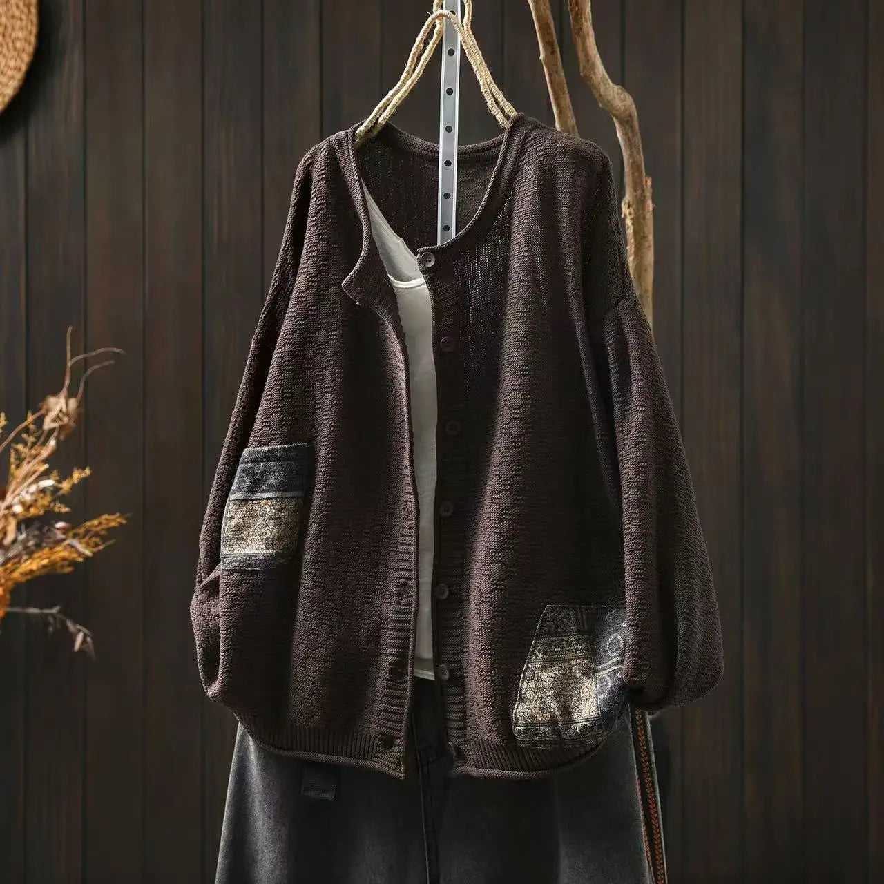 100% Cotton Women Long Sleeve Knitted Cardigan New Arrival 2025 Autumn Vintage Style O-neck Loose Female Casual Sweaters M1883