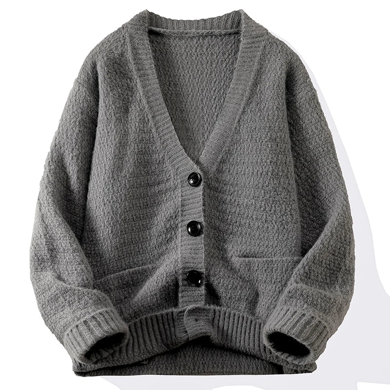 Casual Button Knit Cardigan Top Coat Streetwear Sweatshirt V Neck Pullover Fashion Jacket Knitwear Men Long Sleeve Shirt Sweater