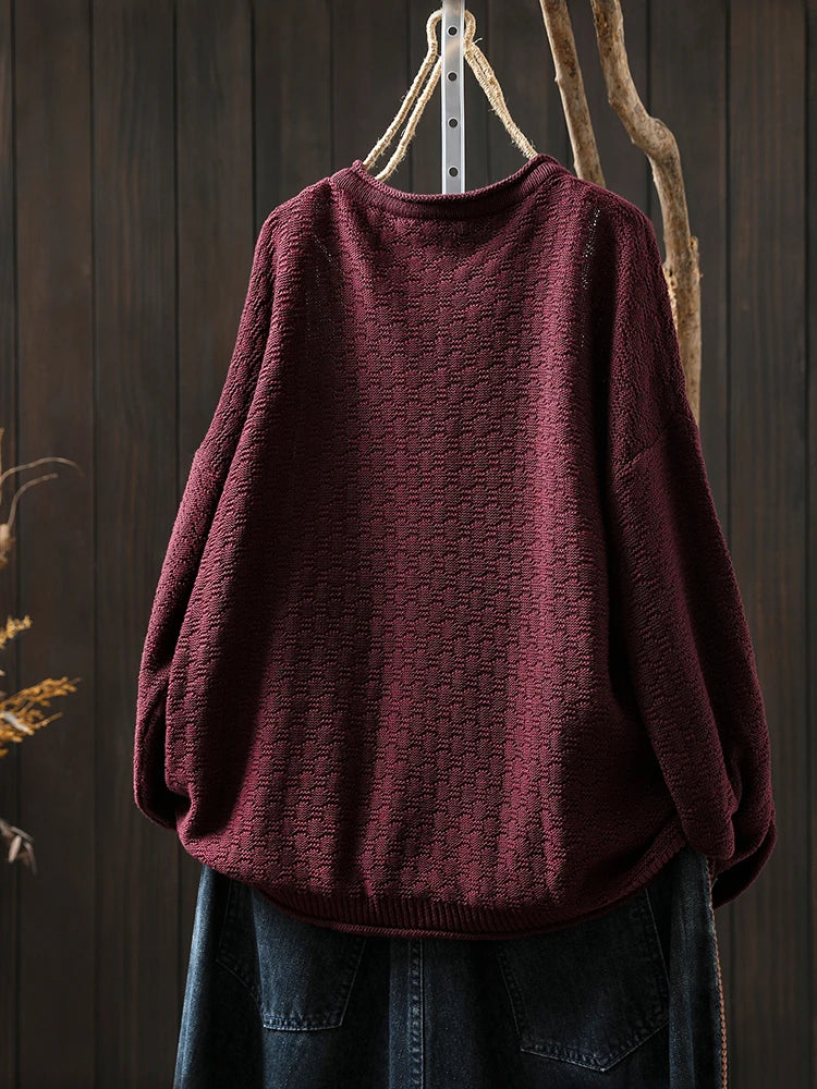 100% Cotton Women Long Sleeve Knitted Cardigan New Arrival 2025 Autumn Vintage Style O-neck Loose Female Casual Sweaters M1883
