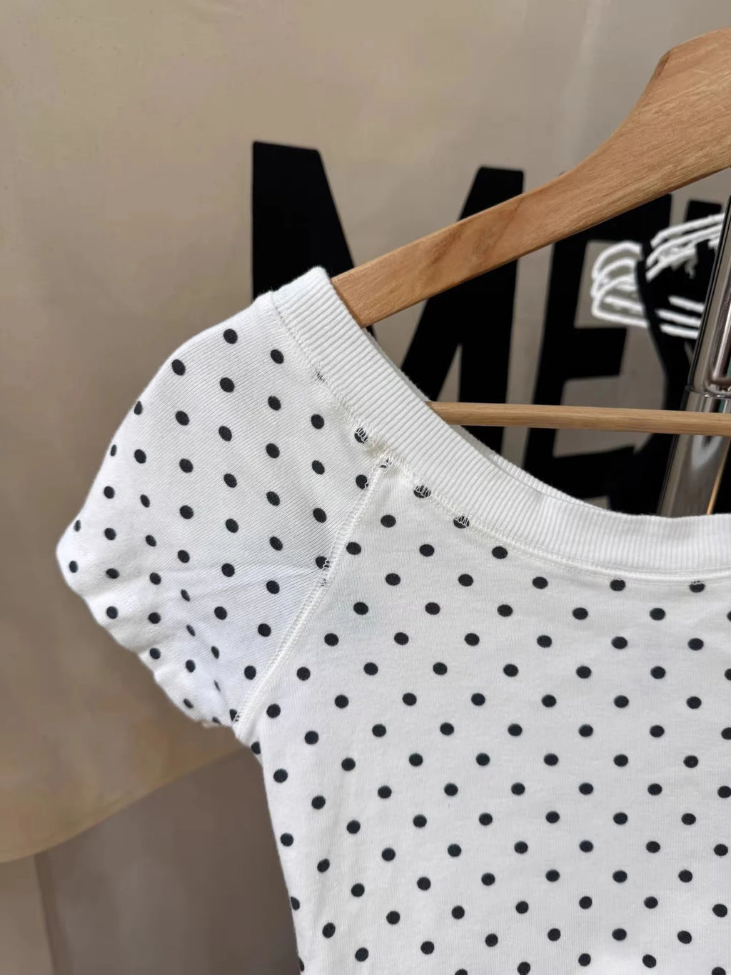 Slash Neck Short Raglan sleeve Cotton Tee Shirts Women Casual Preppy Style White Slim Tshirts Female Sweet Polka Dot T-shirt Y2K