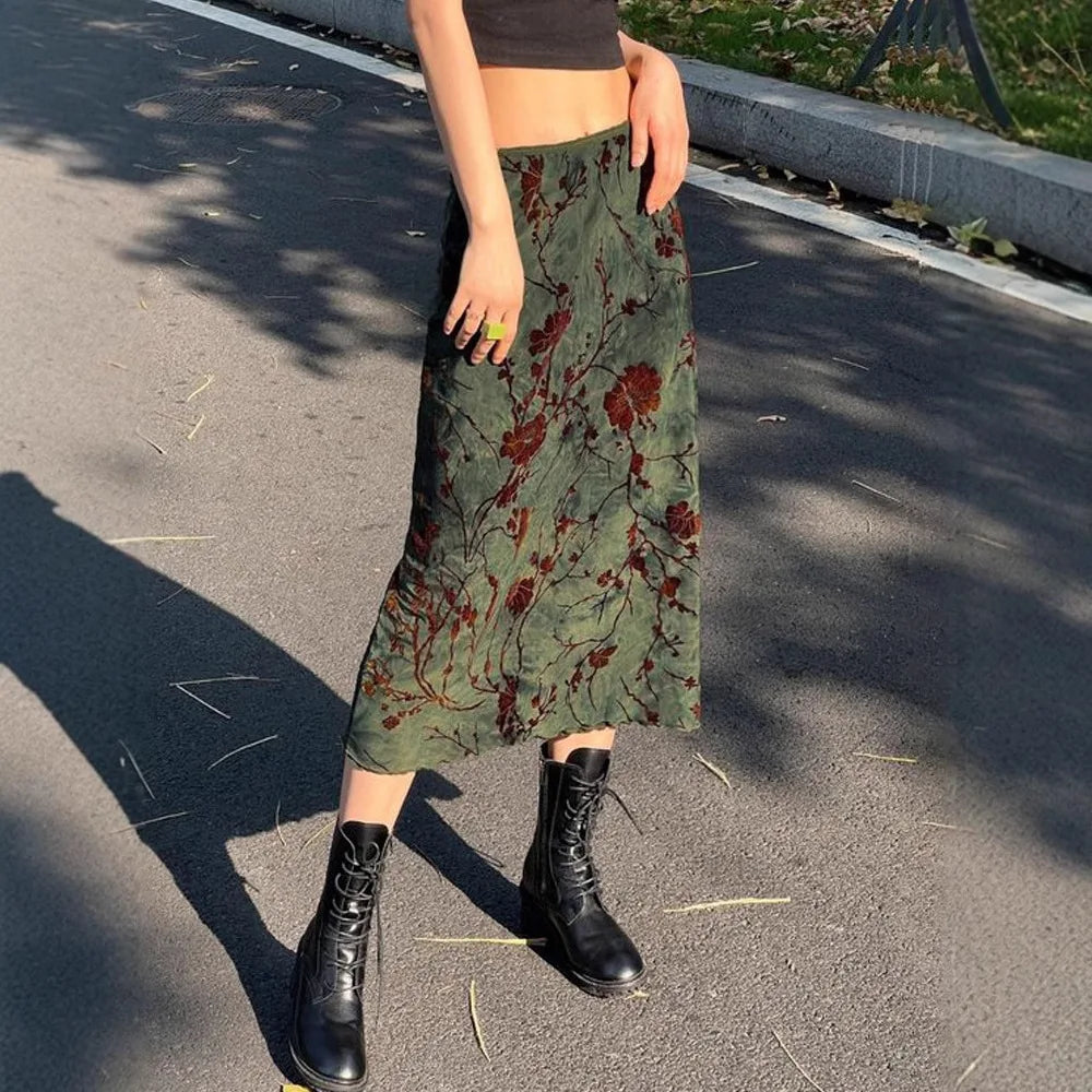 Y2K Aesthetics Mesh A-line Skirt Women Floral Print Slim Skirts Fairy Streetwear Gothic Bottoms Vintage Sweet Trendy 2026 New