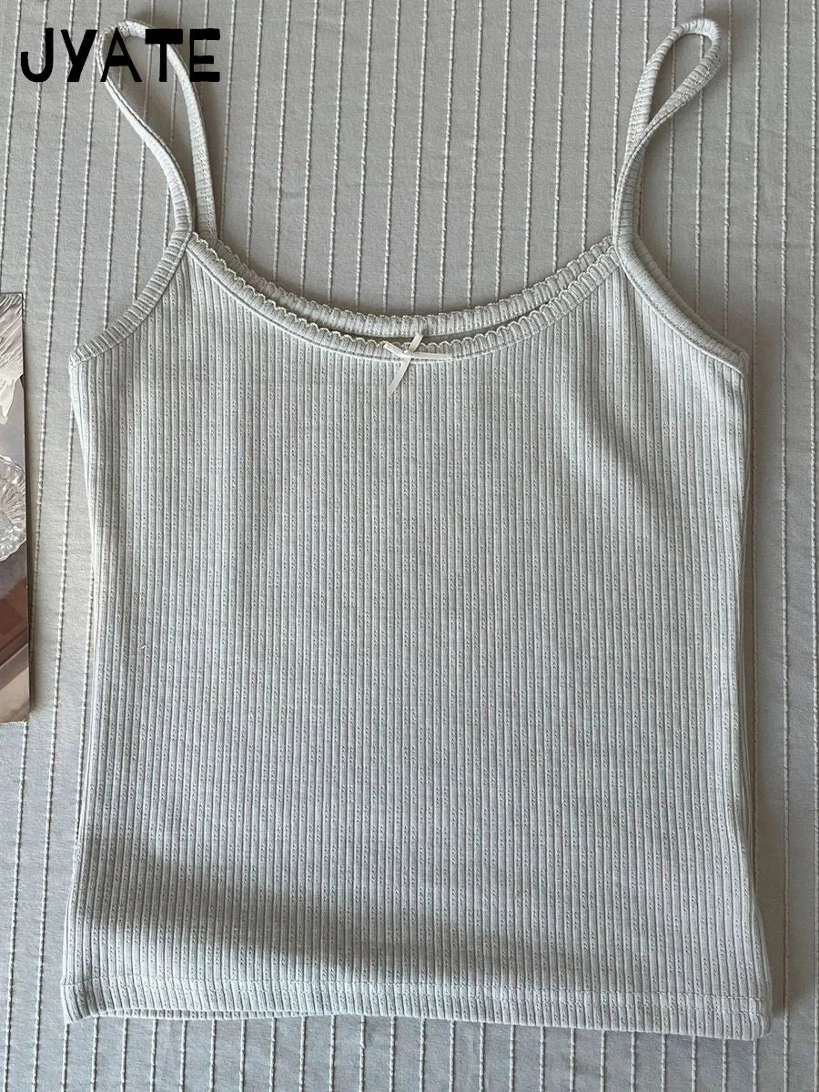 Sweet Floral Print Eyelet Bow Cropped Vests Women Cotton Casual Slim Lace Trim Tank Tops Vintage Preppy Style Cute Camisole Y2K
