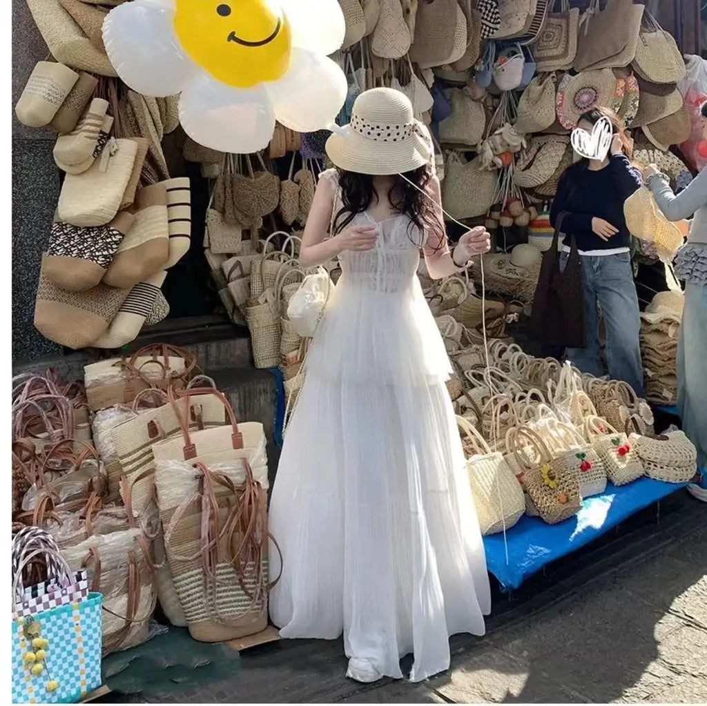 Women Spring and Summer Trend High Waist Pleated Long Skirt Casual Elegant Solid A-line Big Swing Skirt Girl half fairy skirt