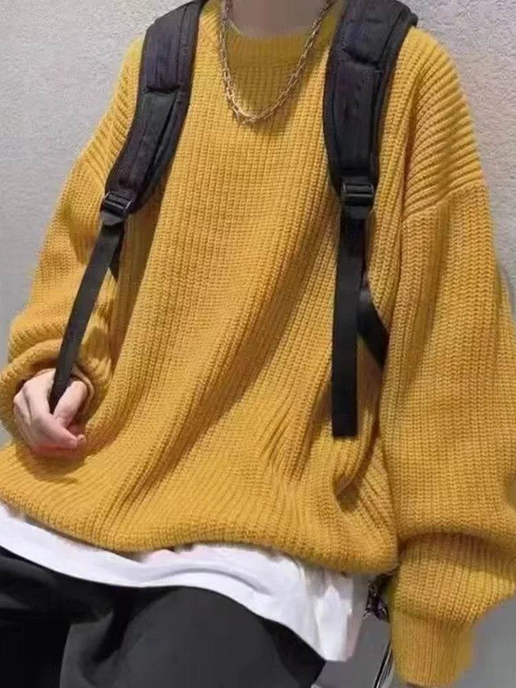 2026 Autumn Crew Neck Solid Color Pullover Sweaters For Men Casual Y2K Knitted Sweater High Street Fashion Jumpers Hombre