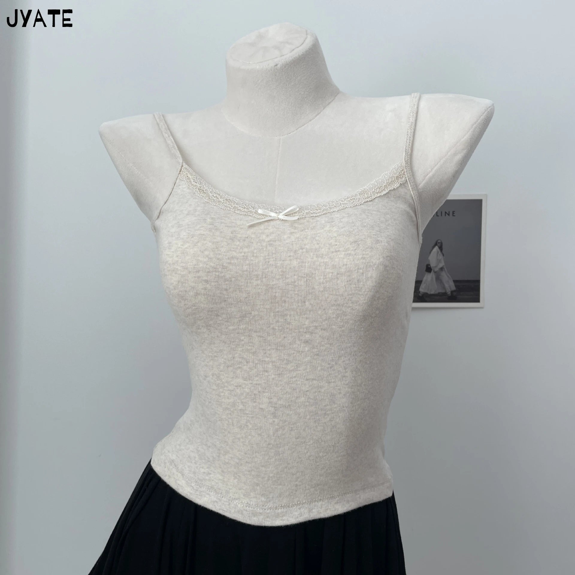 Sweet Floral Print Eyelet Bow Cropped Vests Women Cotton Casual Slim Lace Trim Tank Tops Vintage Preppy Style Cute Camisole Y2K