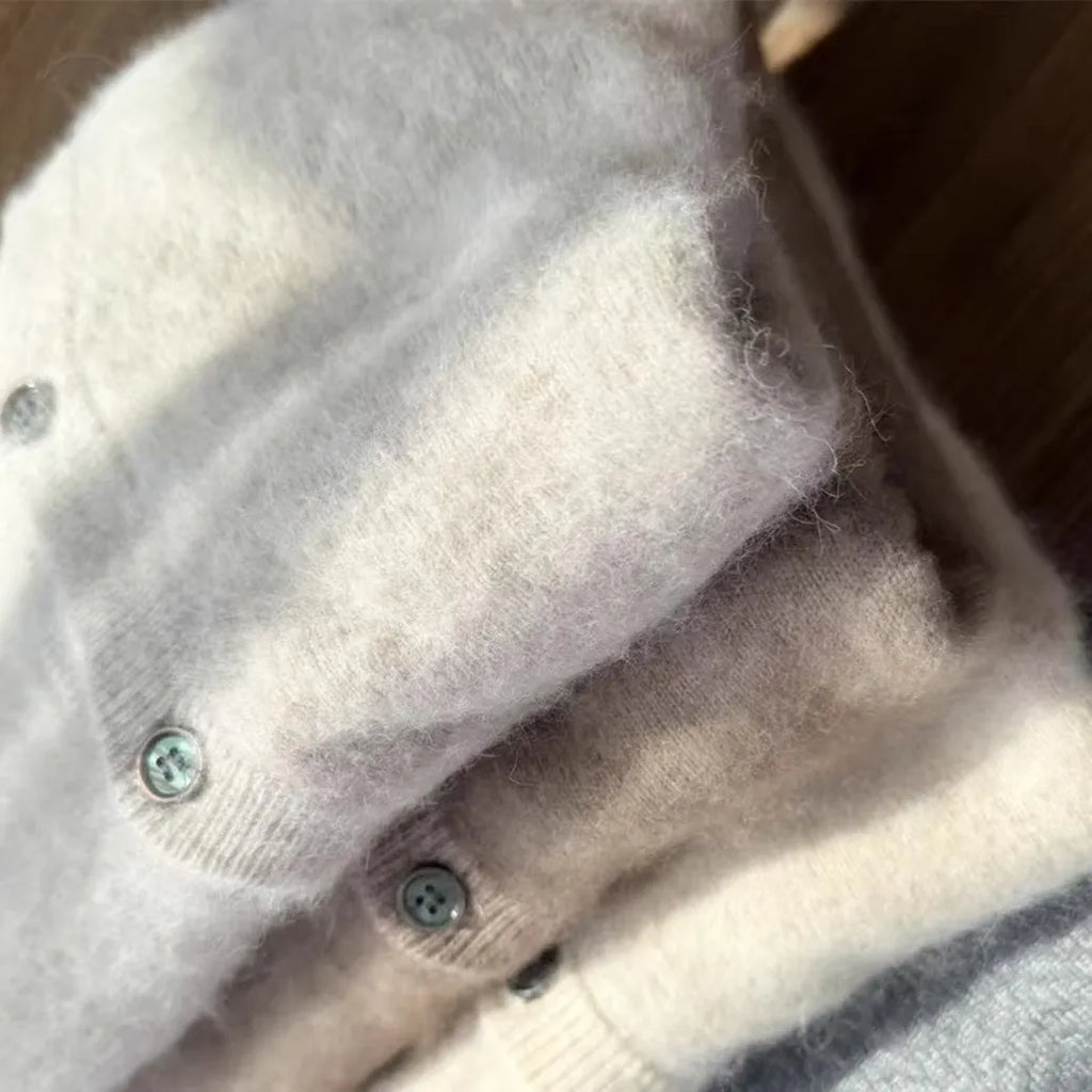 100% Pure Mink Cashmere sweater coat women's round-neck cardigan autumn and winter soft loose wool knitted foreign style top