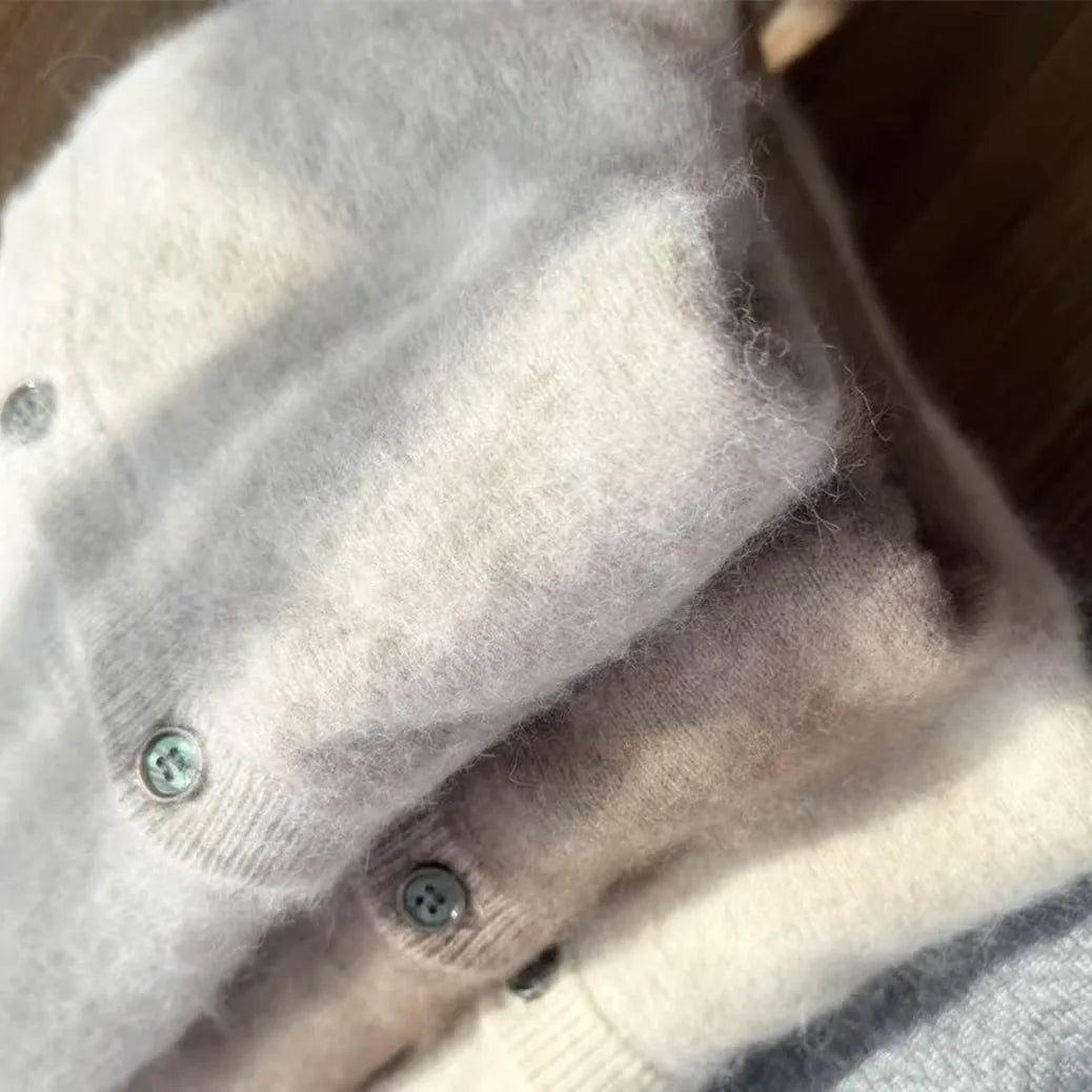 100% Pure Mink Cashmere sweater coat women's round-neck cardigan autumn and winter soft loose wool knitted foreign style top