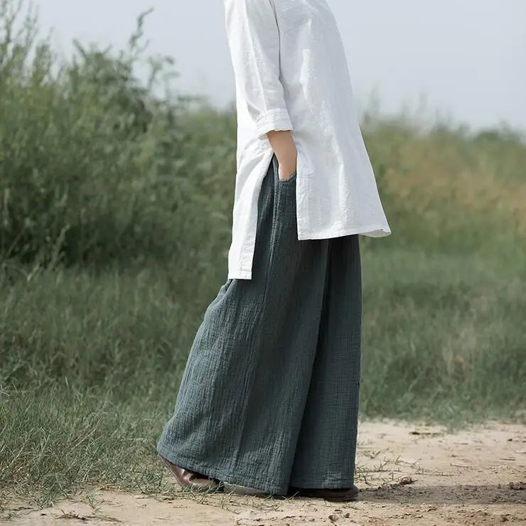2026 Spring Fashion cotton Wide Leg Pants plus size Female Loose Casual cotton linen Pants Trouser Autunm vintage long pants