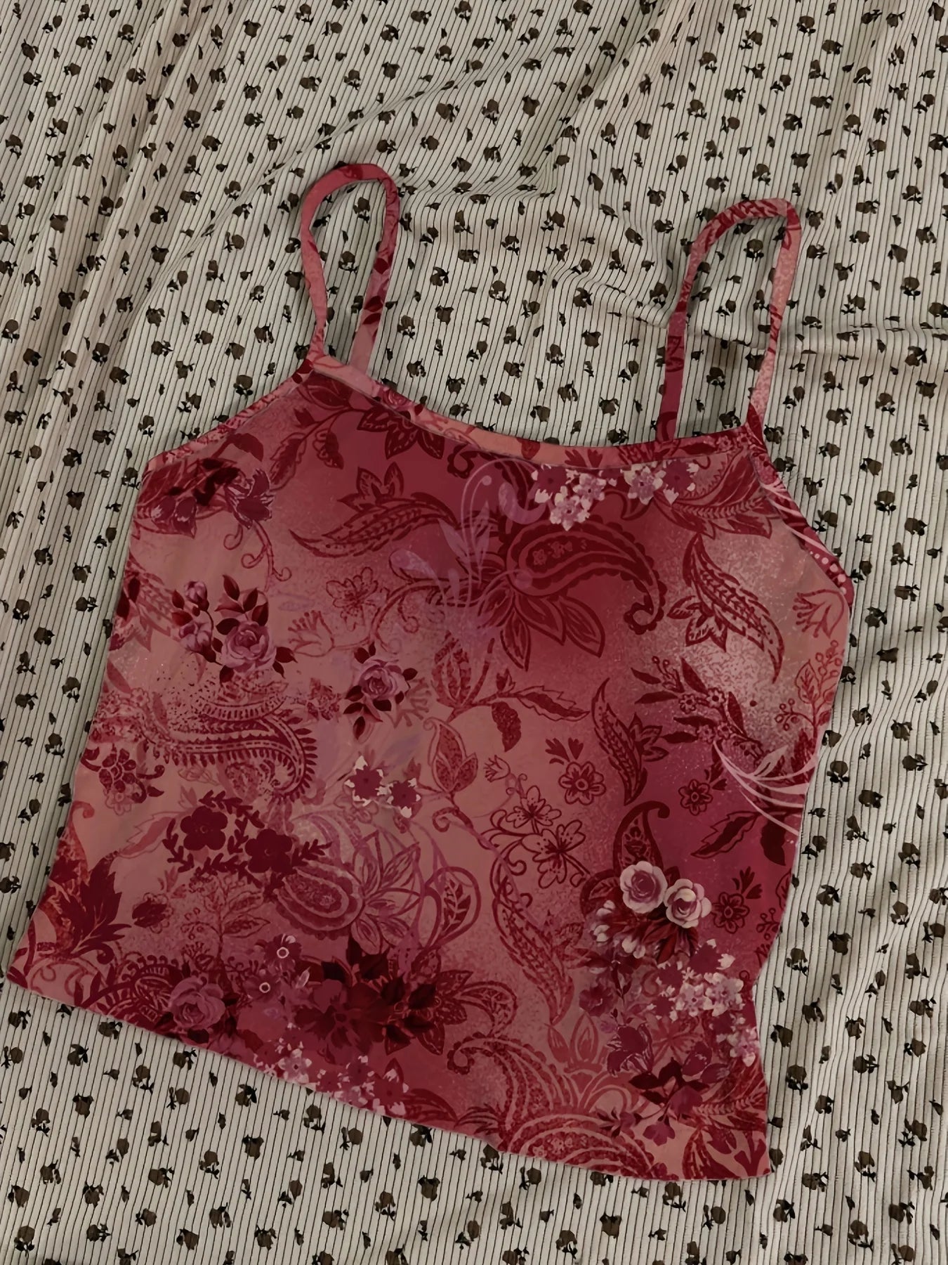 Vintage floral pattern red sexy vest, women's short top