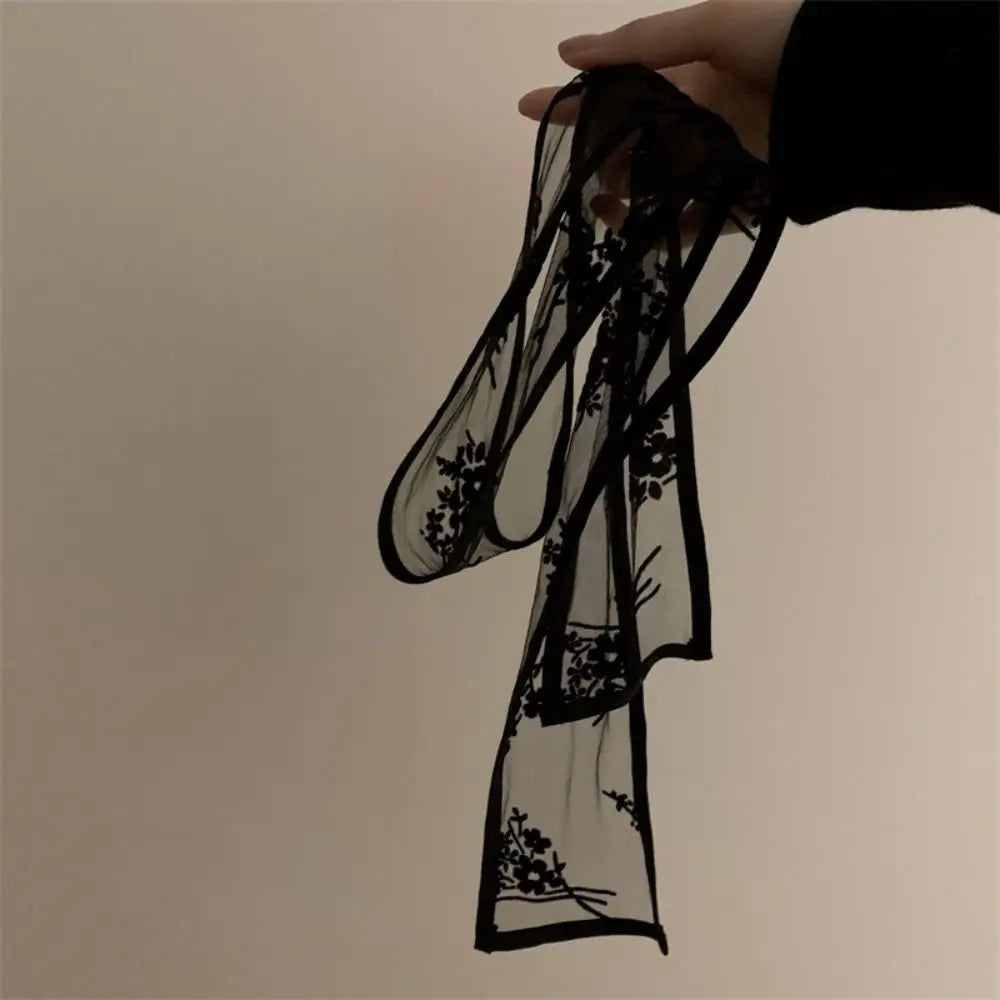 Y2k Sweet Flower Lace Neck Strap Dressing Decoration Korean Style Hair Band Neckerchief Transparent Long Ribbon Head Scarf