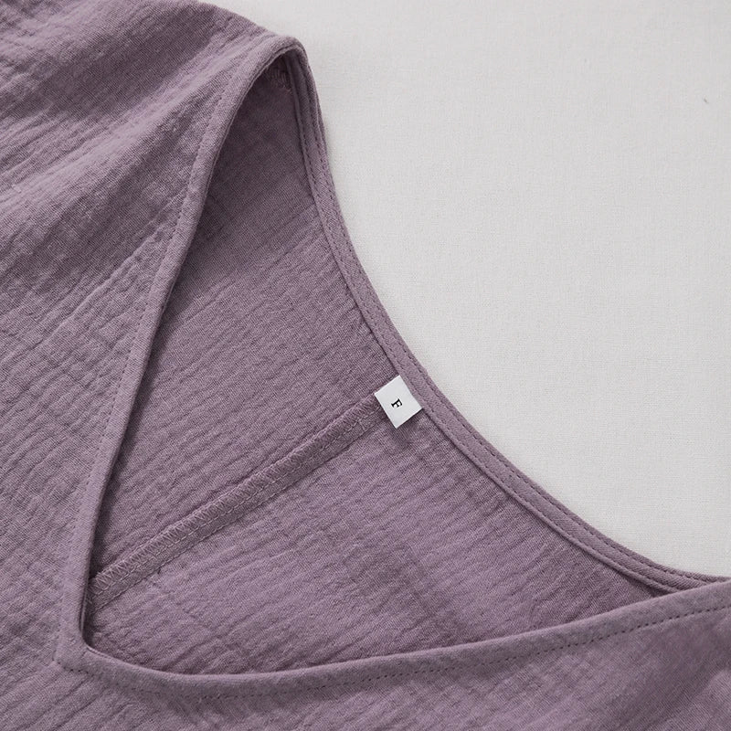 Muslin 100% Cotton Short Sleeve Tee Sexy V-Neck Oversized T-Shirt Streetwear Top Shirts And Blouse Lady Pulovers Camisetas