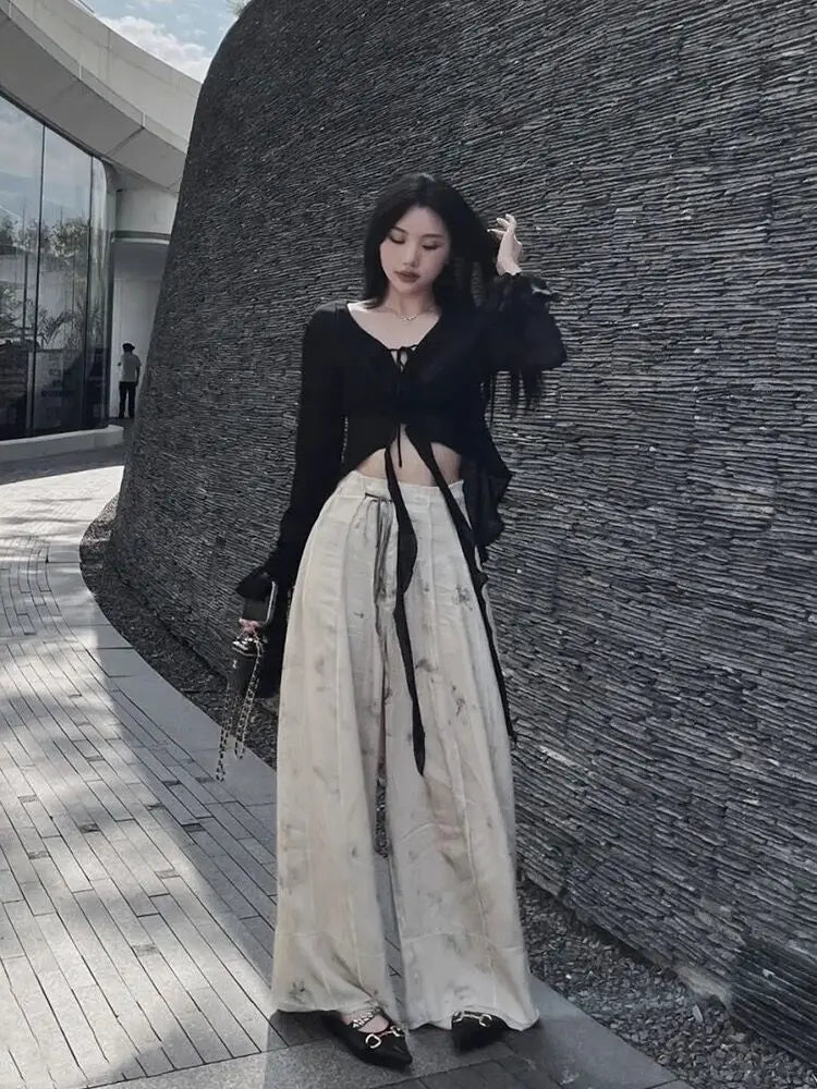 Flare Sleeve Blouses Women Chiffon Breathable Lace-up All-match Elegant V-neck Korean Style Y2k Ruffles Transparent Design Chic