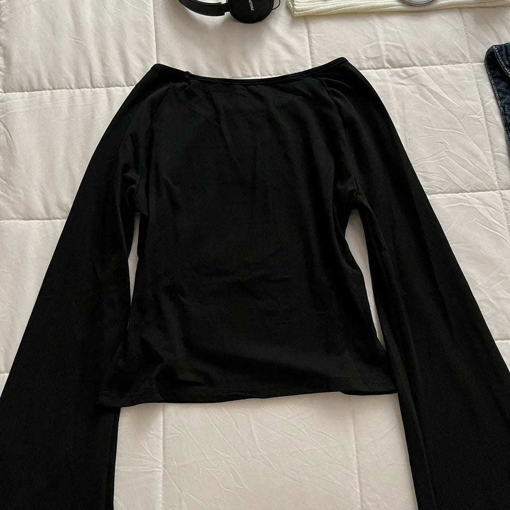 Y2K Grunge Emo Pattern Top Suitable for Autumn E-Girls Millennium Style Women's Aesthetic Gothic Printed Loose Long Sleeve T-shi