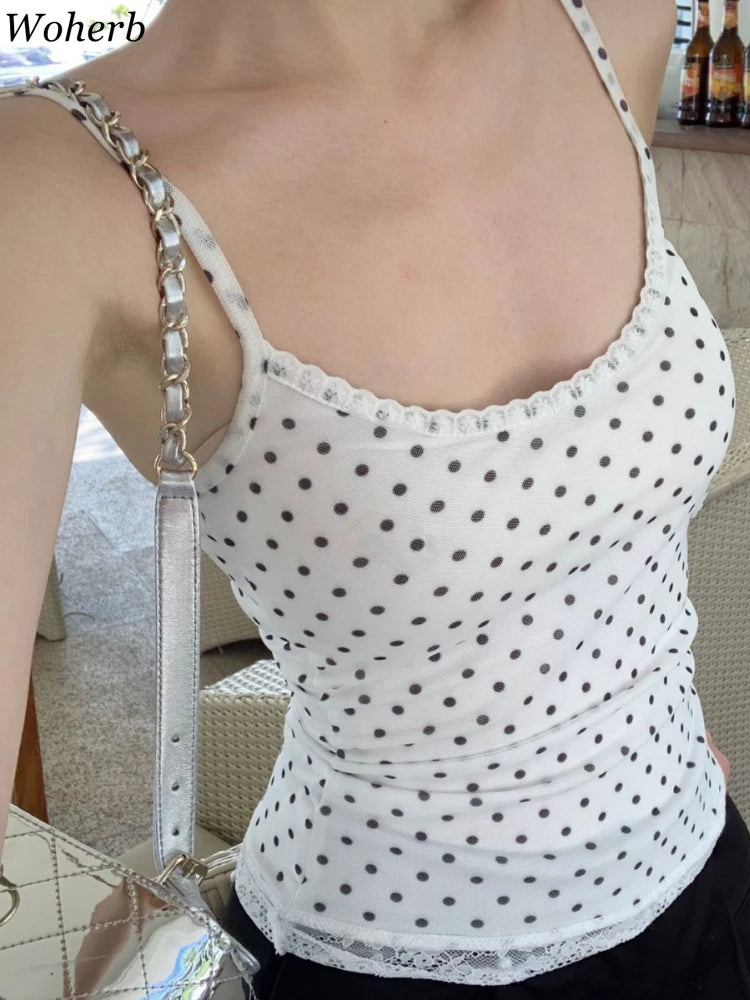 2026 Ropa Mujer Y2k Wave Point All Match Vest Fashion Summer New Korean Camisole Lace Patchwork Backless Tank Top Women Clothes