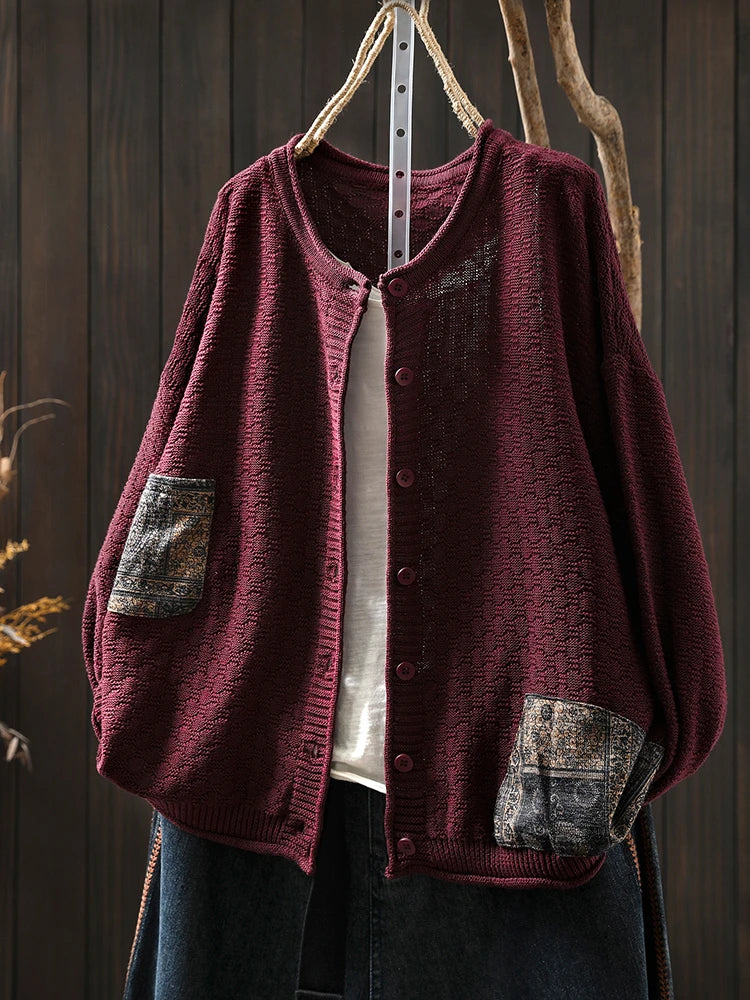 100% Cotton Women Long Sleeve Knitted Cardigan New Arrival 2025 Autumn Vintage Style O-neck Loose Female Casual Sweaters M1883