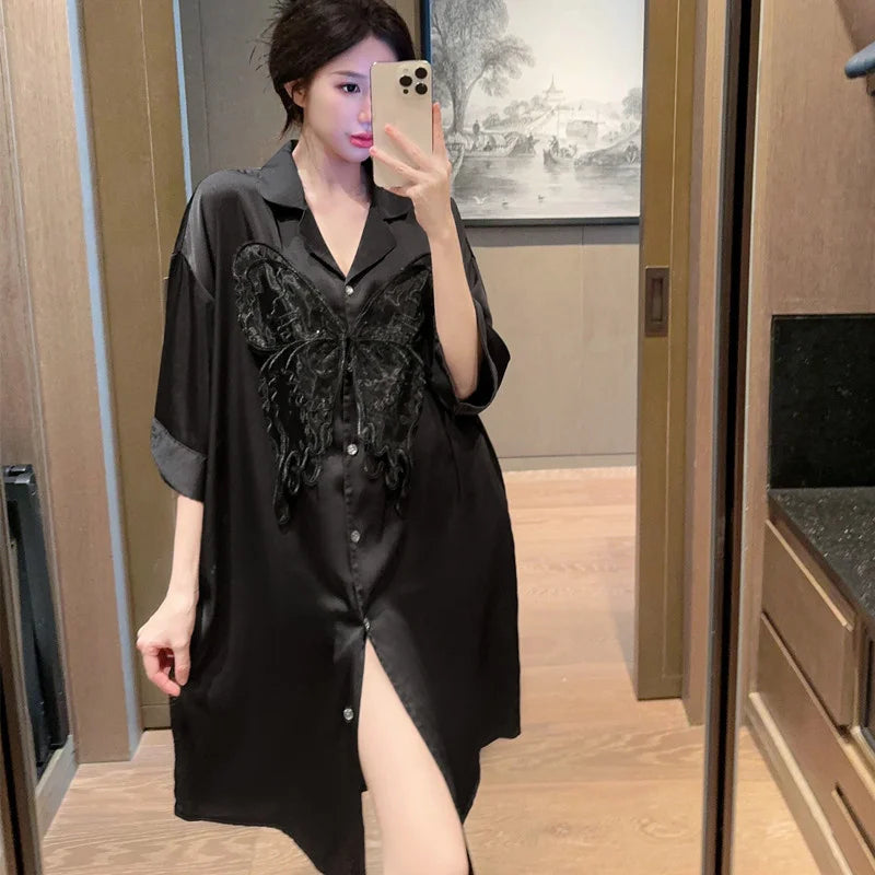 Summer New Arrival Chiffon Bathrobe With Ice-silk Nightdress Set Robe Gown Sets Fashion Women's Sweet Elegant Fairy Sleepwear