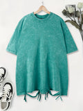 Fashion Solid Color Washed Holes T-Shirts Women 100% Cotton Short Sleeve Street Hip Hop Tee Shirt Soft Comfortable Clothing