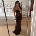 Luxury Women's Brown Curvy Dress Sexy One Shoulder Lace Transparent Party Evening Long Dresses Female Black Burgundy New Summer