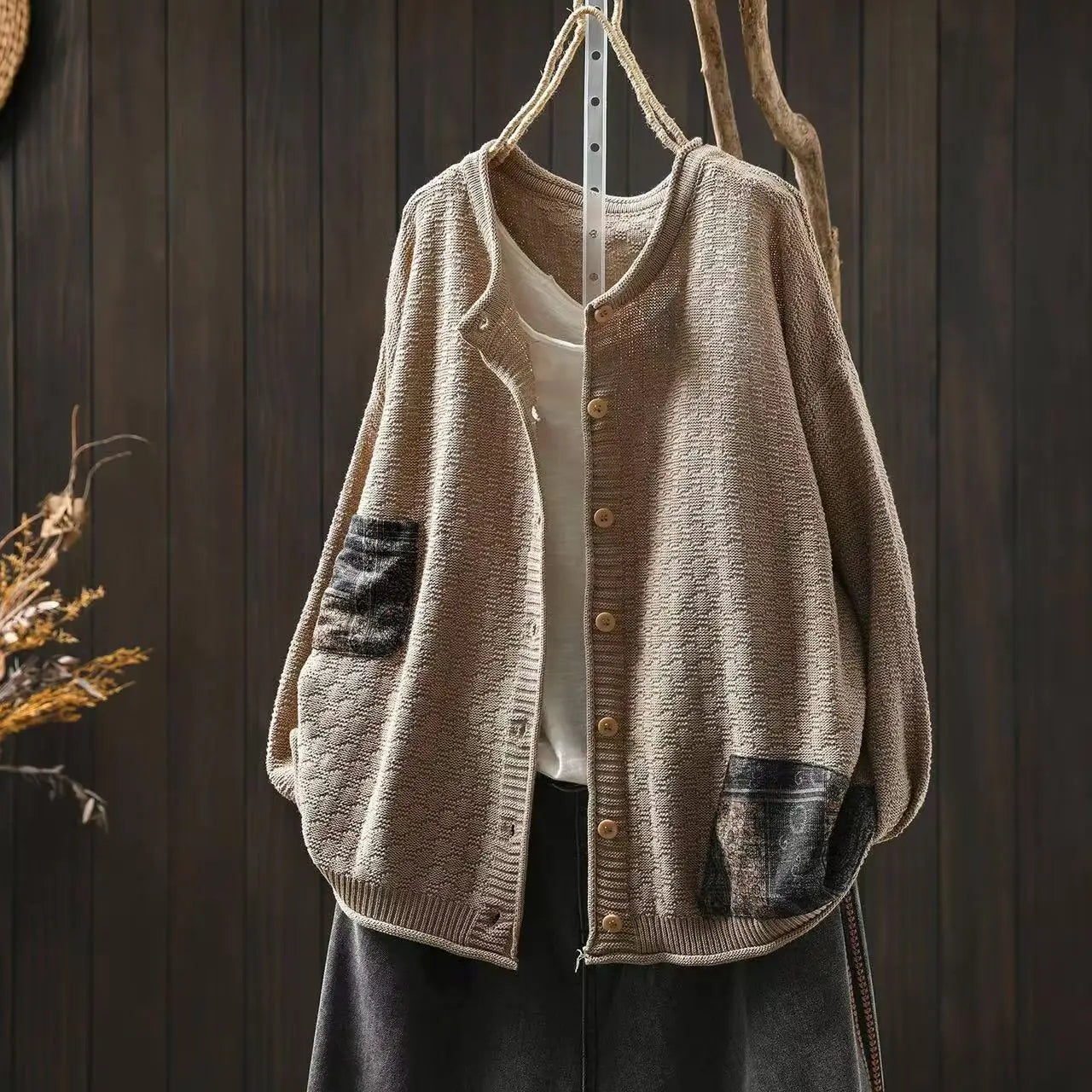 100% Cotton Women Long Sleeve Knitted Cardigan New Arrival 2025 Autumn Vintage Style O-neck Loose Female Casual Sweaters M1883
