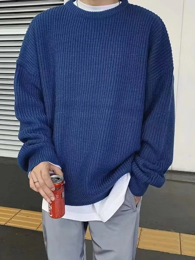 2026 Autumn Crew Neck Solid Color Pullover Sweaters For Men Casual Y2K Knitted Sweater High Street Fashion Jumpers Hombre