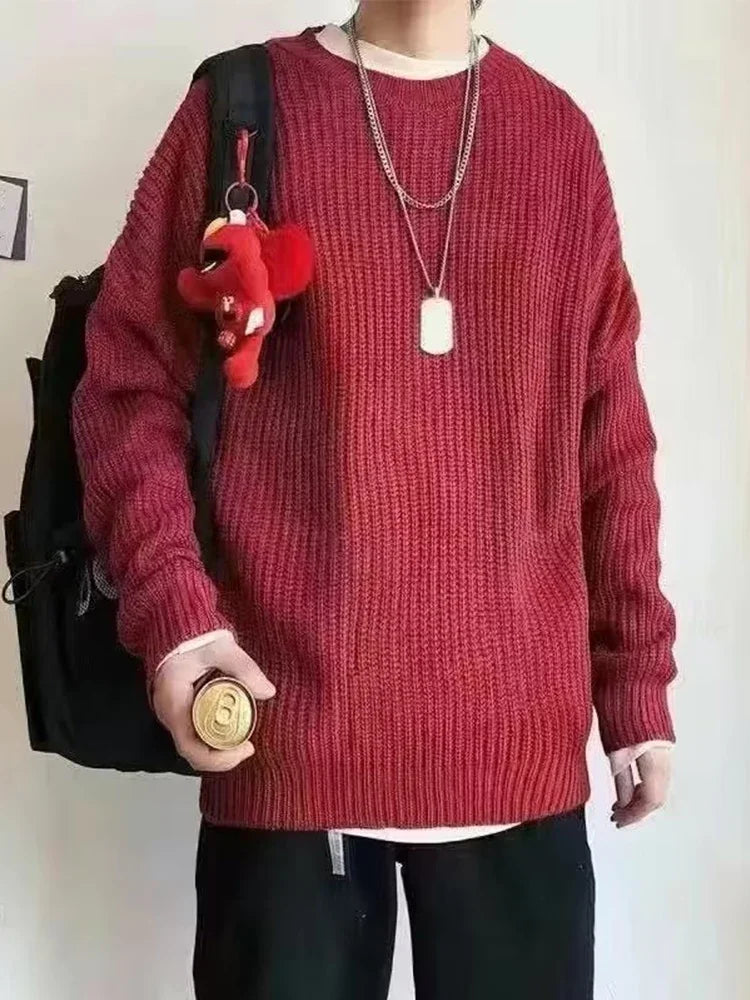 2026 Autumn Crew Neck Solid Color Pullover Sweaters For Men Casual Y2K Knitted Sweater High Street Fashion Jumpers Hombre
