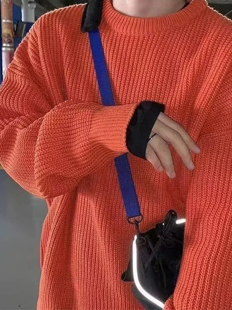 2026 Autumn Crew Neck Solid Color Pullover Sweaters For Men Casual Y2K Knitted Sweater High Street Fashion Jumpers Hombre