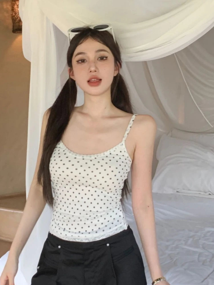 2026 Ropa Mujer Y2k Wave Point All Match Vest Fashion Summer New Korean Camisole Lace Patchwork Backless Tank Top Women Clothes