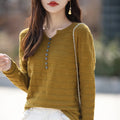 Autumn Winter Women 100% Cotton Sweater V-neck Half Open Buckle Pullover Square Pit Sweater Slim Knitted Warm Bottoming Tops