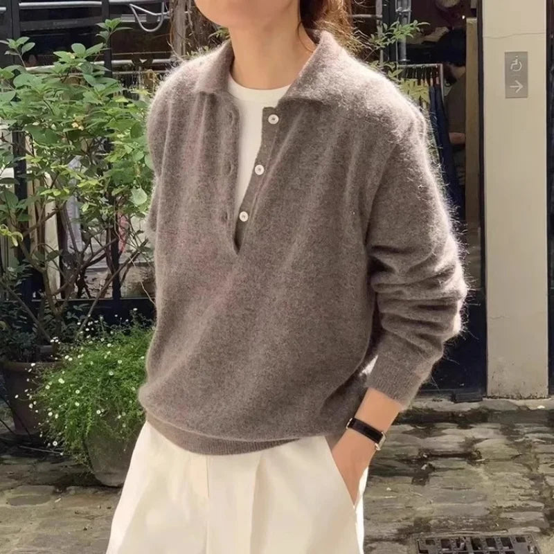 New 2025 women's collar pullover 100% wool sweater for autumn and winter knitting Short versatile women's wool sweater solid col