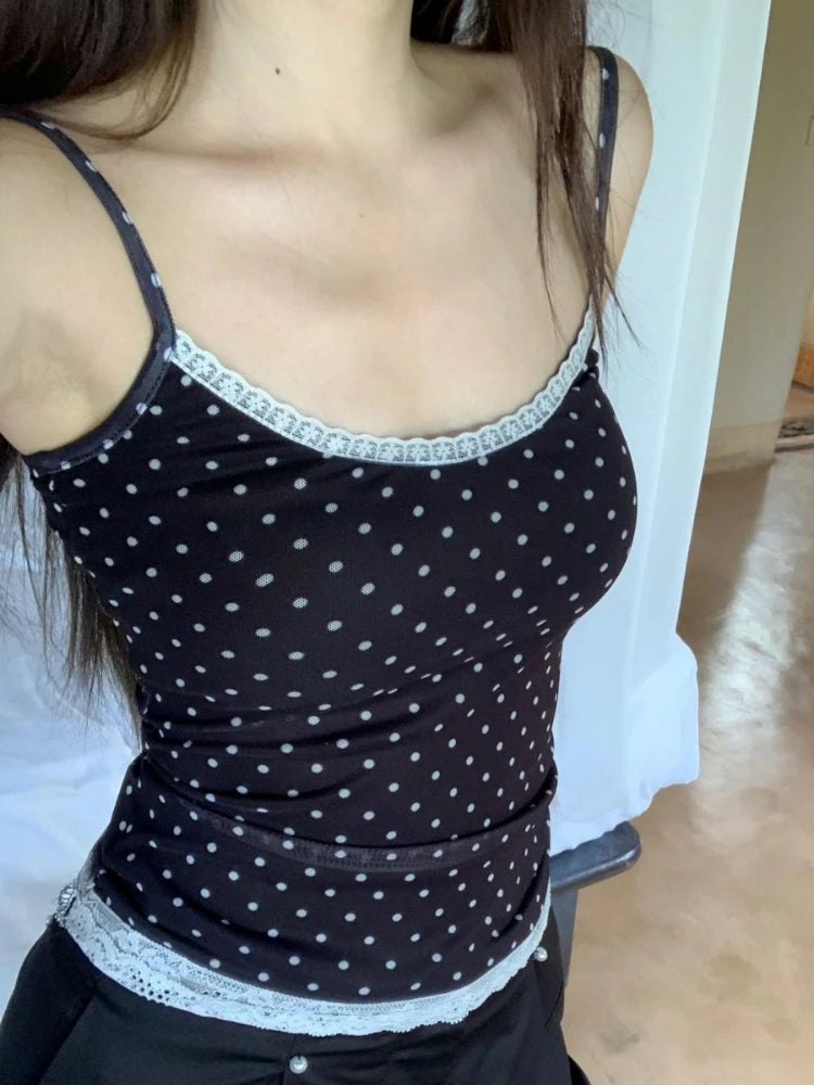2026 Ropa Mujer Y2k Wave Point All Match Vest Fashion Summer New Korean Camisole Lace Patchwork Backless Tank Top Women Clothes