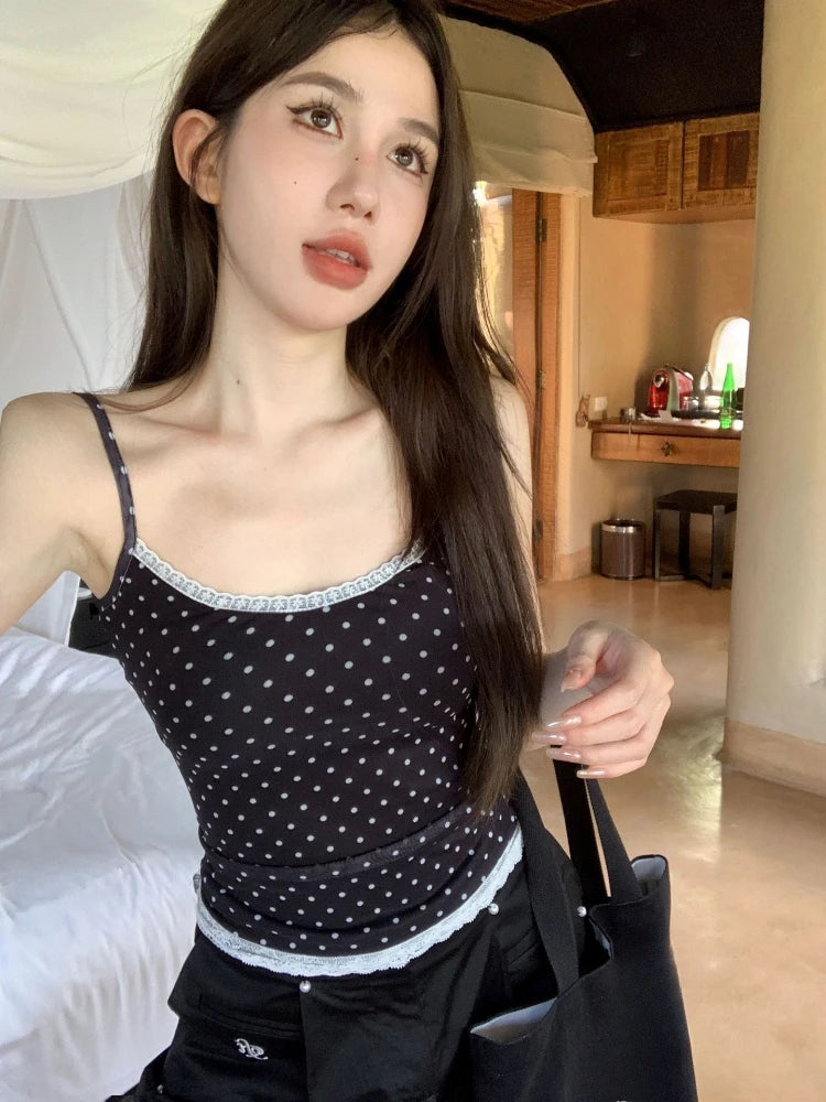 2026 Ropa Mujer Y2k Wave Point All Match Vest Fashion Summer New Korean Camisole Lace Patchwork Backless Tank Top Women Clothes