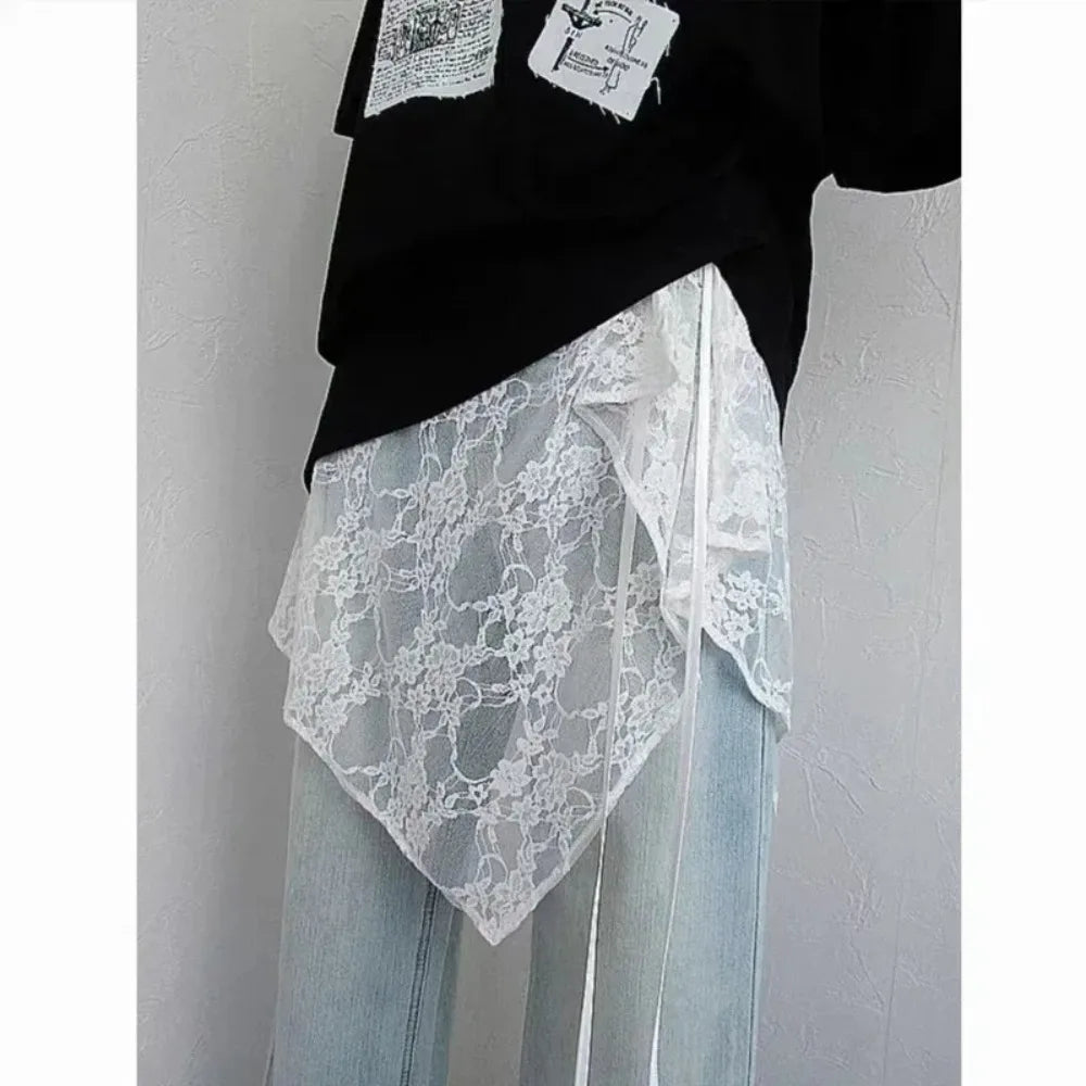 2026 French Lace Up Short Fart Curtain Skirt Spring Layered Skirt INS Women Wrap Skirt Bandage Dress Apron Curtain Expansion Sk