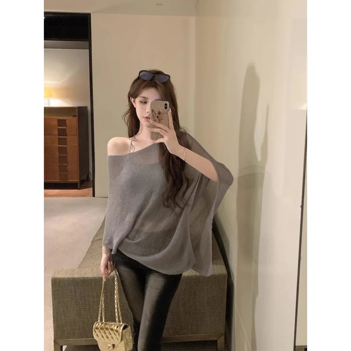 Cape Sleeve Off-Shoulder Knit Top Women, Summer UPF Sun Protective Shirt, Lightweight Chic & Versatile
