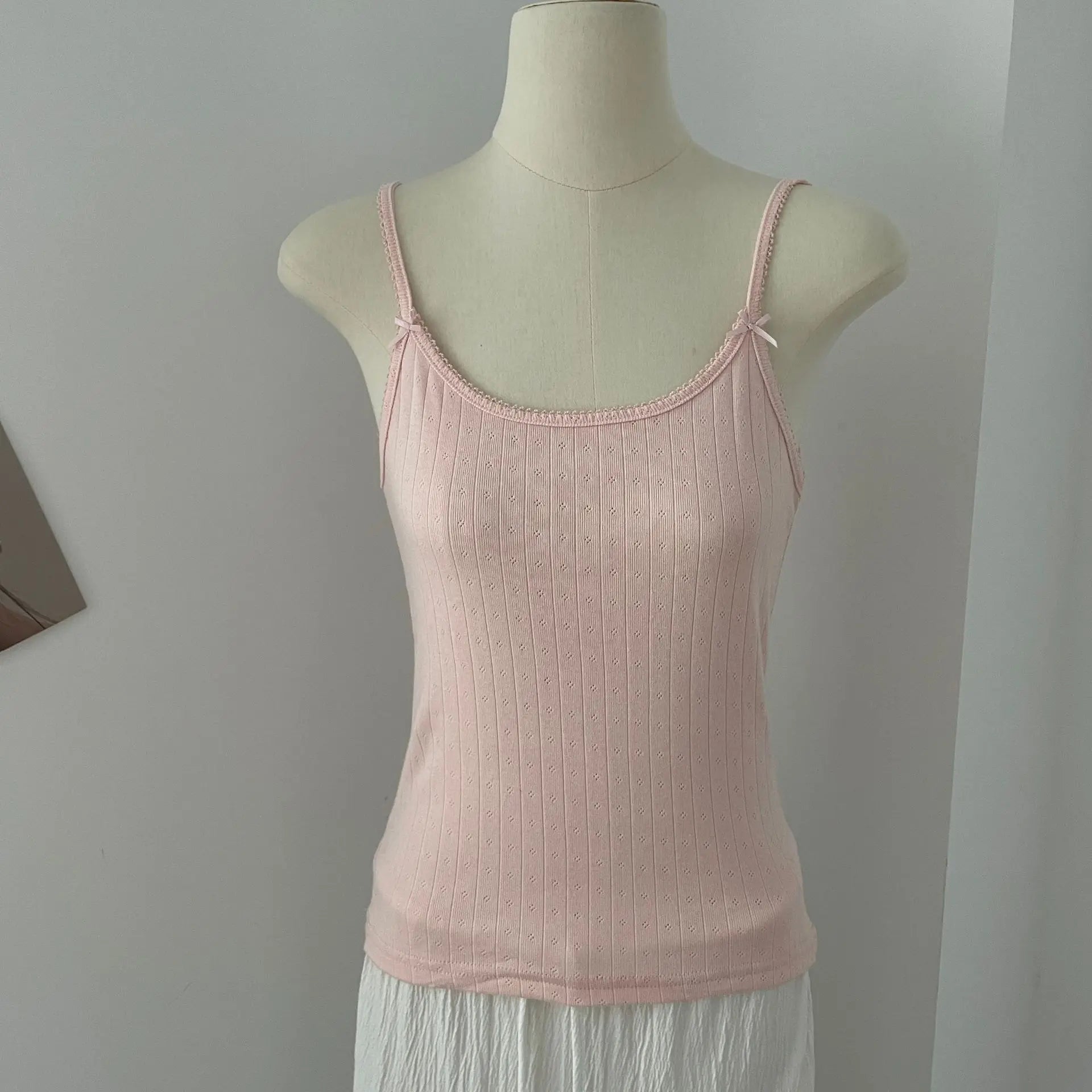 Sweet Floral Print Eyelet Bow Cropped Vests Women Cotton Casual Slim Lace Trim Tank Tops Vintage Preppy Style Cute Camisole Y2K