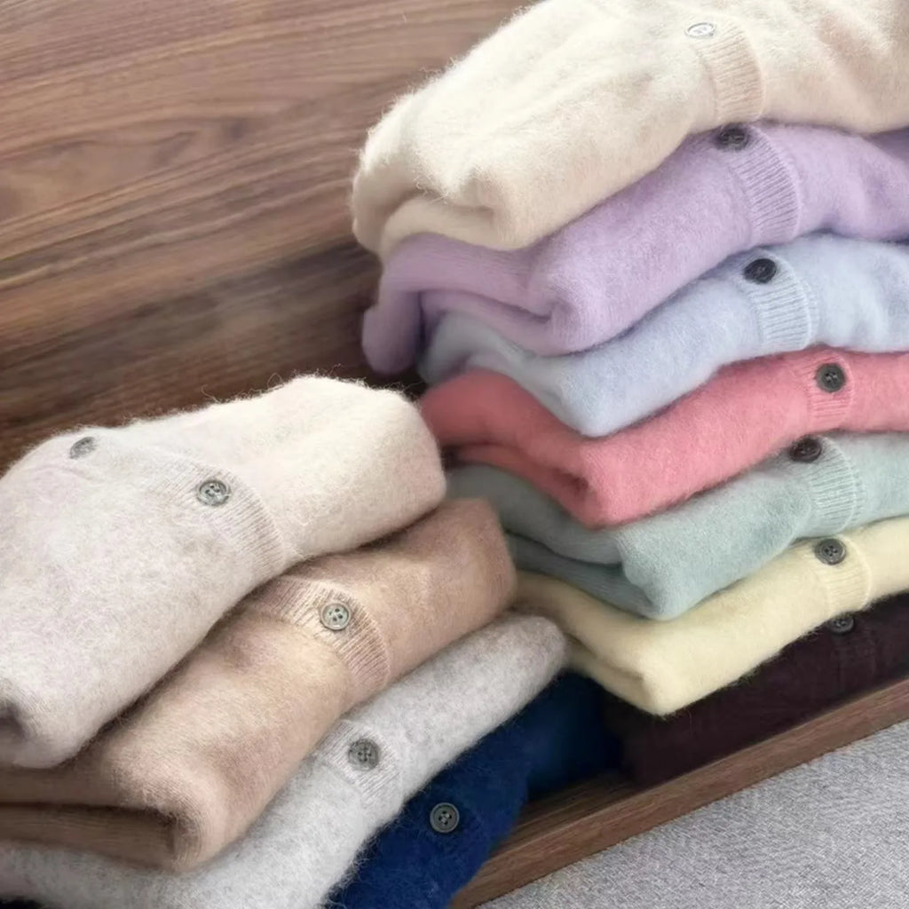 100% Pure Mink Cashmere sweater coat women's round-neck cardigan autumn and winter soft loose wool knitted foreign style top