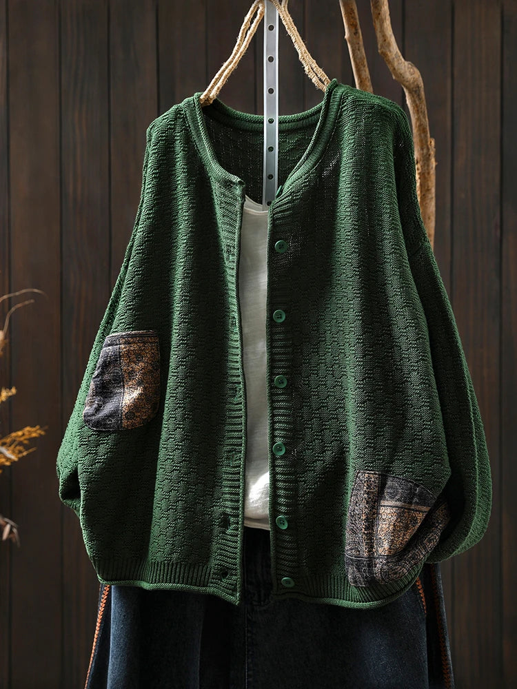 100% Cotton Women Long Sleeve Knitted Cardigan New Arrival 2025 Autumn Vintage Style O-neck Loose Female Casual Sweaters M1883