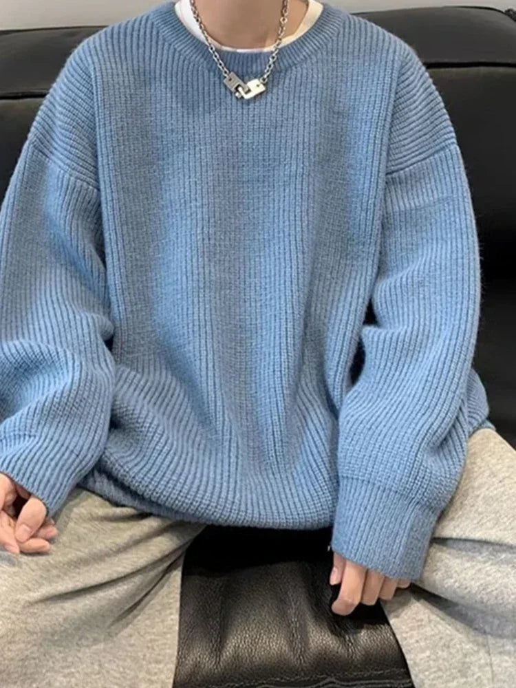2026 Autumn Crew Neck Solid Color Pullover Sweaters For Men Casual Y2K Knitted Sweater High Street Fashion Jumpers Hombre