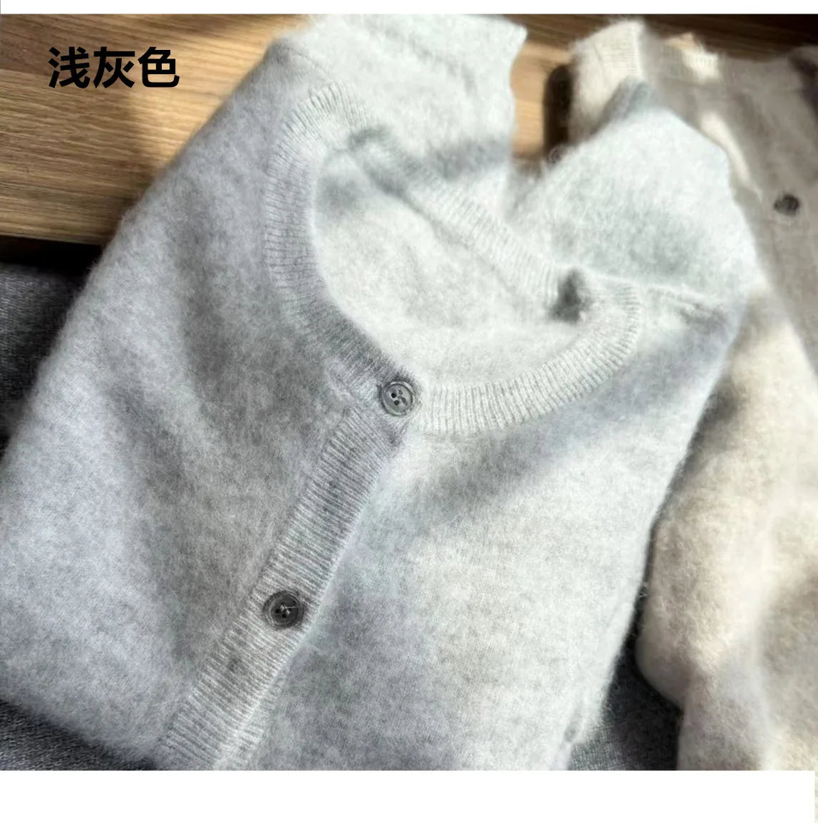 100% Pure Mink Cashmere sweater coat women's round-neck cardigan autumn and winter soft loose wool knitted foreign style top