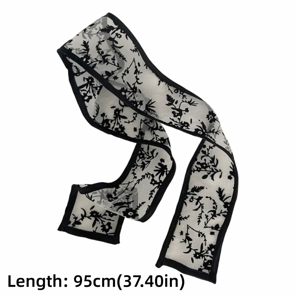 Y2k Sweet Flower Lace Neck Strap Dressing Decoration Korean Style Hair Band Neckerchief Transparent Long Ribbon Head Scarf