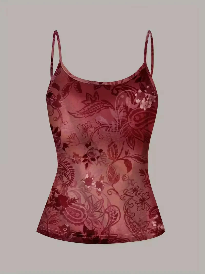 Vintage floral pattern red sexy vest, women's short top