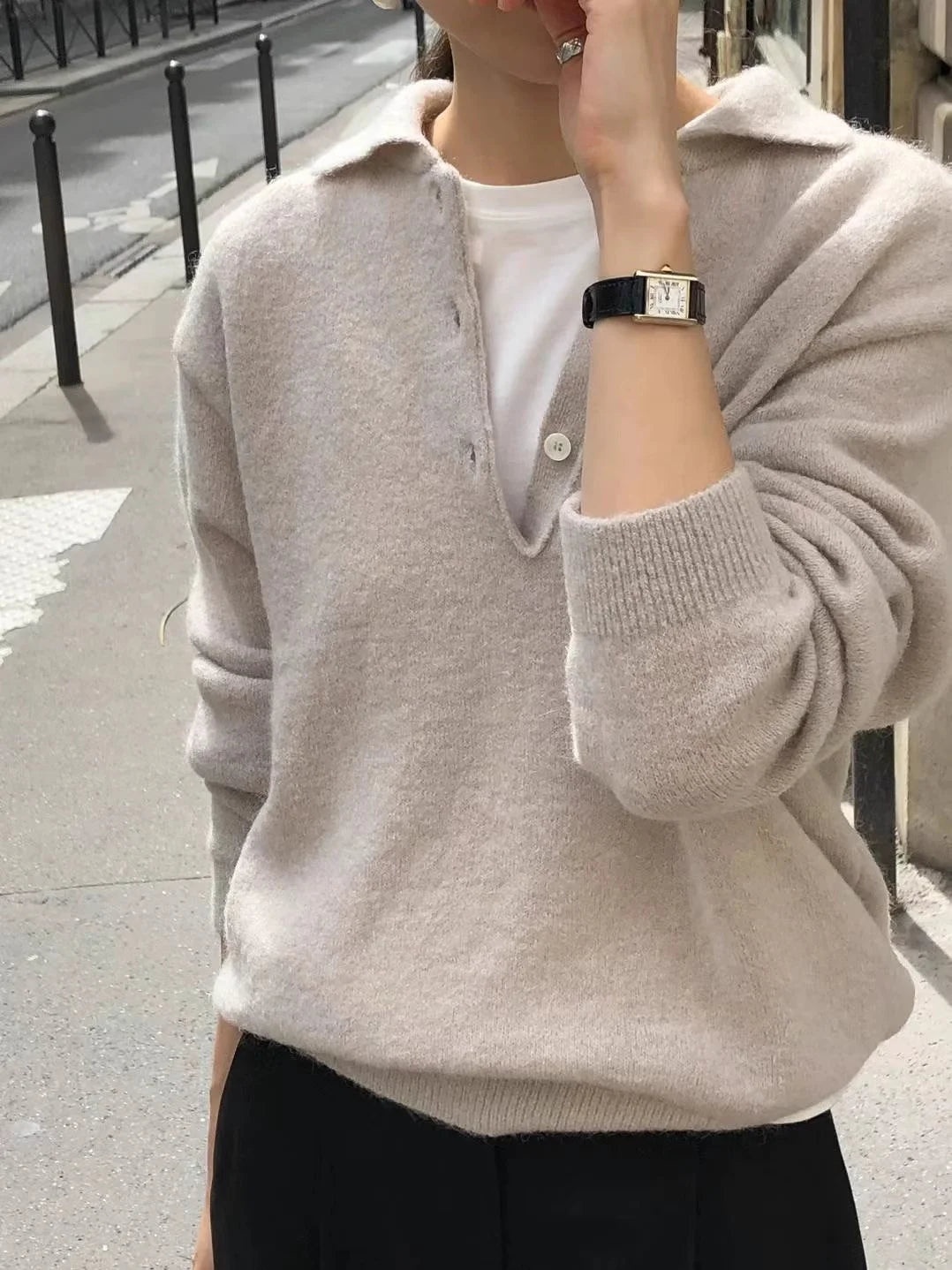 New 2025 women's collar pullover 100% wool sweater for autumn and winter knitting Short versatile women's wool sweater solid col