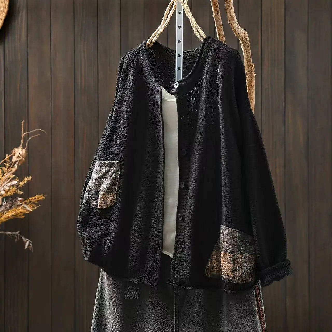 100% Cotton Women Long Sleeve Knitted Cardigan New Arrival 2025 Autumn Vintage Style O-neck Loose Female Casual Sweaters M1883
