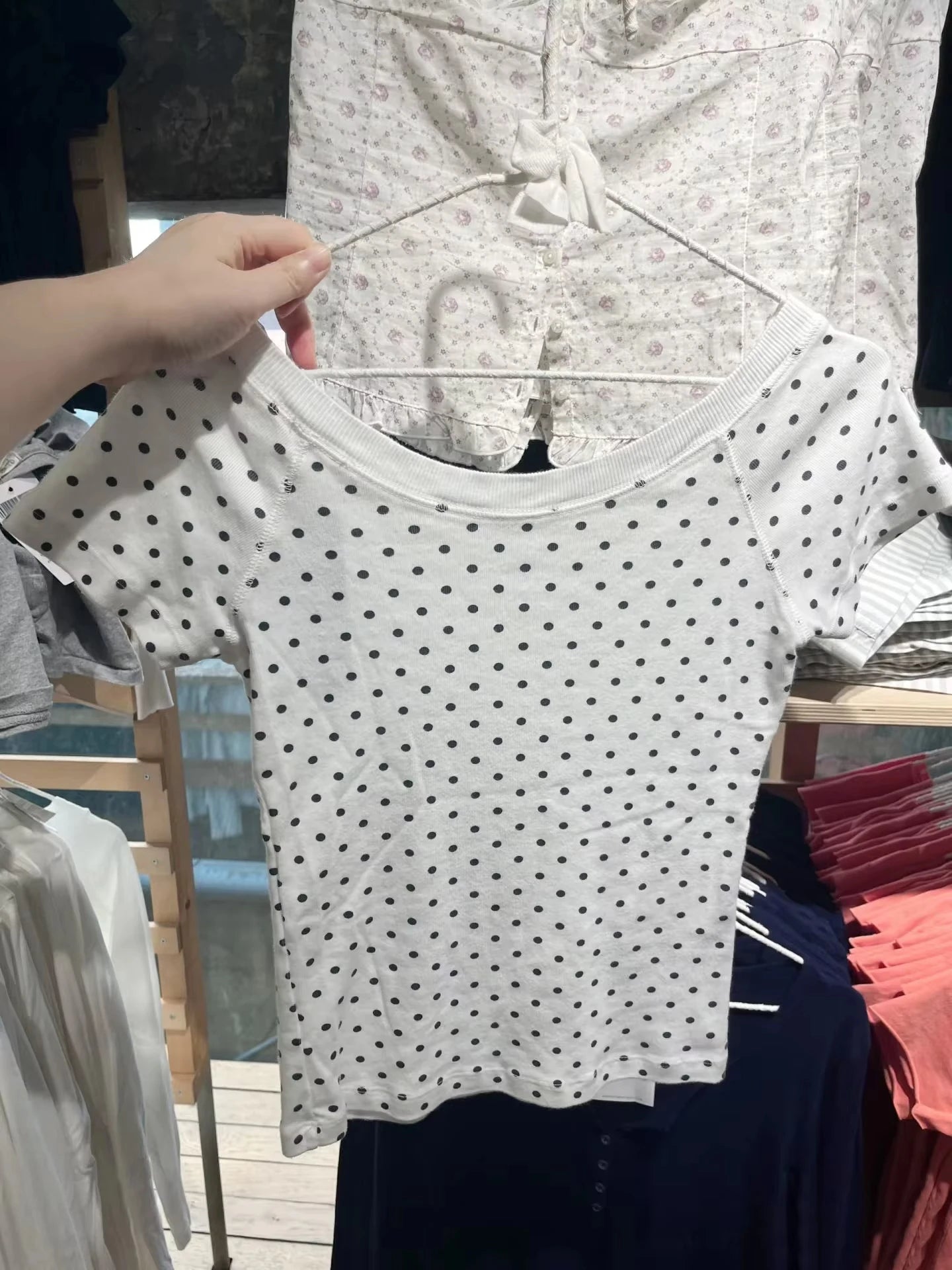 Slash Neck Short Raglan sleeve Cotton Tee Shirts Women Casual Preppy Style White Slim Tshirts Female Sweet Polka Dot T-shirt Y2K