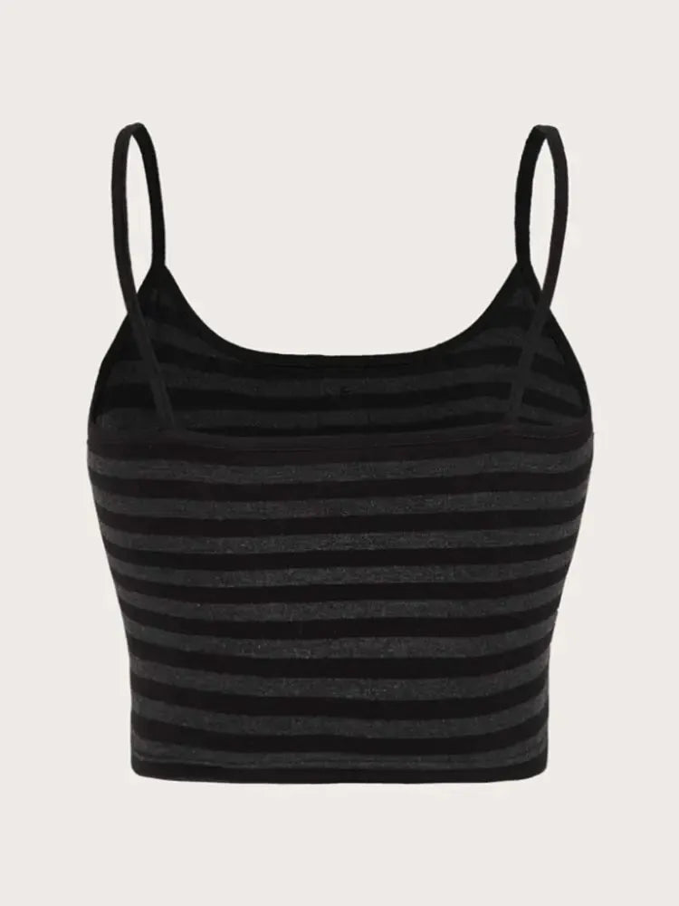 Goth Punk Striped Button Cami Top Women Summer Y2K Clothes Grunge High Street Sleeveless Spaghetti Strap Crop Top Streetwear
