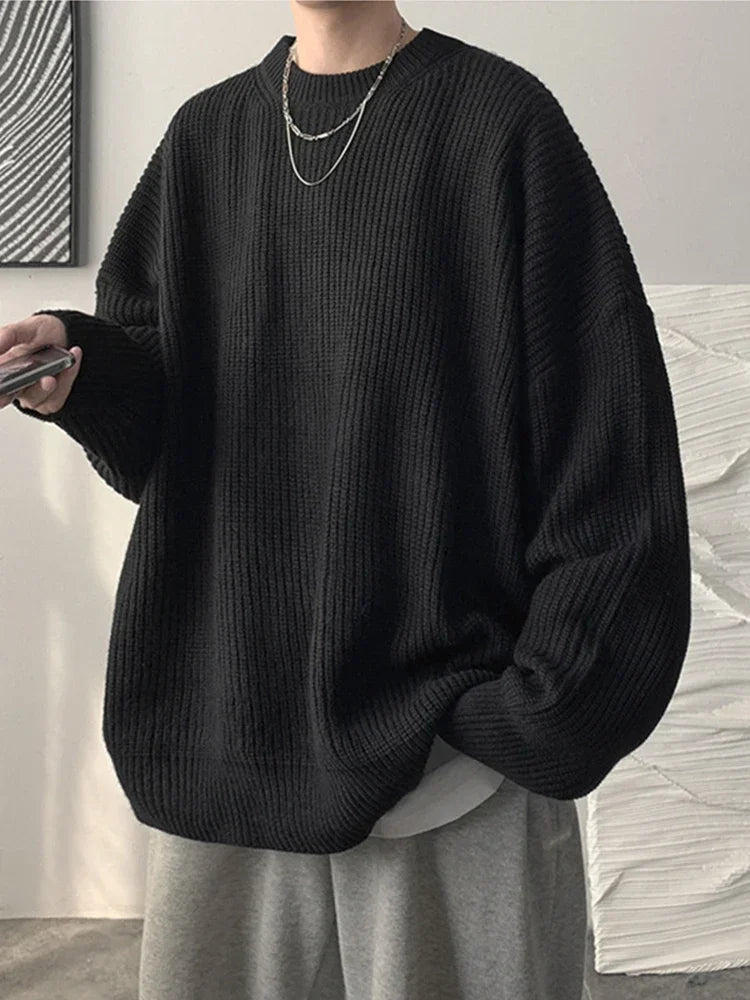 2026 Autumn Crew Neck Solid Color Pullover Sweaters For Men Casual Y2K Knitted Sweater High Street Fashion Jumpers Hombre