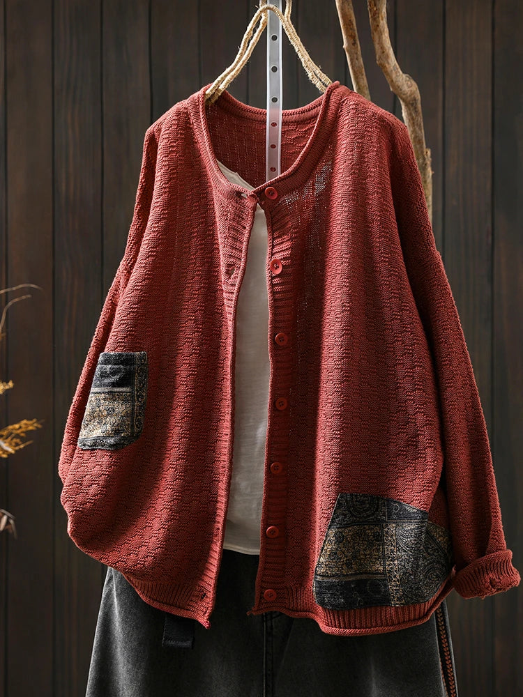 100% Cotton Women Long Sleeve Knitted Cardigan New Arrival 2025 Autumn Vintage Style O-neck Loose Female Casual Sweaters M1883